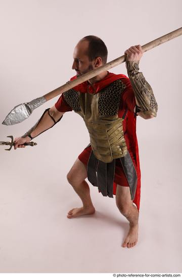Man Adult Athletic White Fighting with spear Standing poses Army