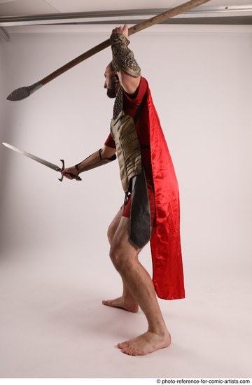 Man Adult Athletic White Fighting with spear Standing poses Army