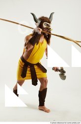 Man Adult Athletic White Fighting with spear Standing poses Coat