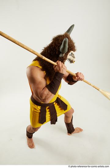 Man Adult Average Fighting with spear Standing poses Casual