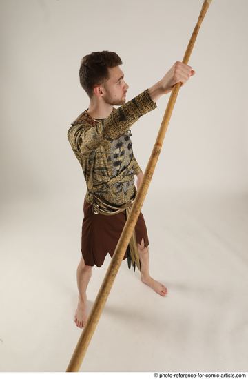 Man Adult Athletic White Fighting with spear Standing poses Casual