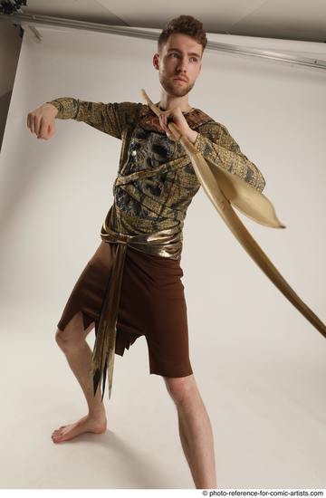 Man Adult Athletic White Fighting with spear Standing poses Casual