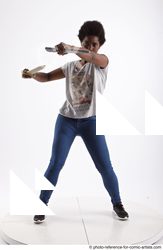 Woman Adult Athletic Black Fighting with knife Fight Casual