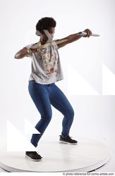 Woman Adult Athletic Black Fighting with knife Fight Casual