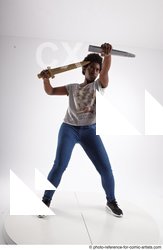 Woman Adult Athletic Black Fighting with knife Fight Casual