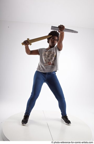 Woman Adult Athletic Black Fighting with knife Fight Casual