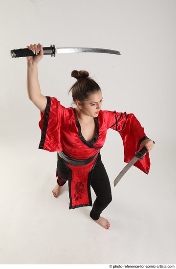 Woman Adult Average Fighting with sword Standing poses Coat Latino