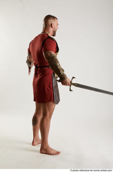Man Adult Muscular White Fighting with sword Standing poses Army