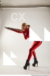 Woman Adult Athletic White Standing poses Casual Fighting with shotgun