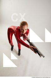 Woman Adult Athletic White Standing poses Casual Fighting with shotgun