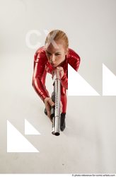 Woman Adult Athletic White Standing poses Casual Fighting with shotgun