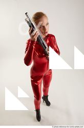 Woman Adult Athletic White Standing poses Casual Fighting with shotgun