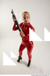 Woman Adult Athletic White Standing poses Casual Fighting with shotgun