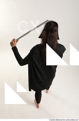 Woman Adult Average White Fighting with sword Standing poses Coat