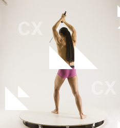 Man Adult Athletic Fighting with sword Standing poses Underwear Asian