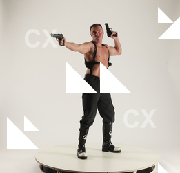 Man Adult Muscular White Fighting with gun Standing poses Pants