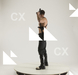 Man Adult Muscular White Fighting with gun Standing poses Pants