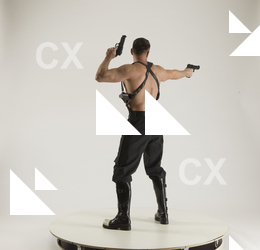 Man Adult Muscular White Fighting with gun Standing poses Pants