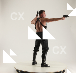 Man Adult Muscular White Fighting with gun Standing poses Pants