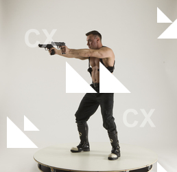 Man Adult Muscular White Fighting with gun Standing poses Pants