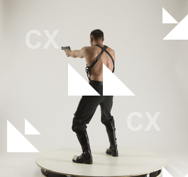 Man Adult Muscular White Fighting with gun Standing poses Pants