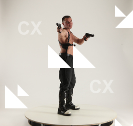 Man Adult Muscular White Fighting with gun Standing poses Pants