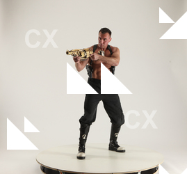 Man Adult Muscular White Fighting with gun Standing poses Pants