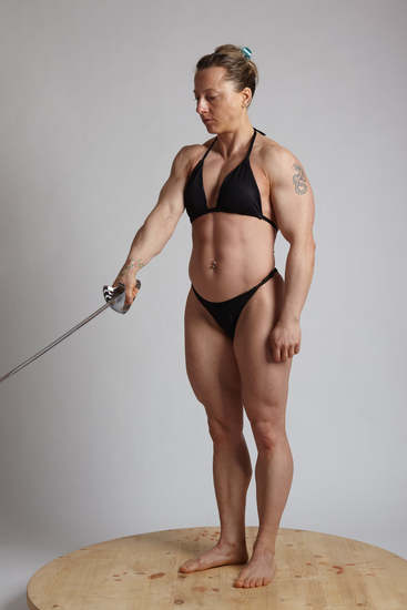 Woman Adult Muscular White Fighting with sword Standing poses Underwear
