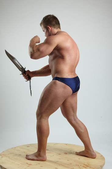 Man Adult Muscular White Fighting with knife Fight Underwear