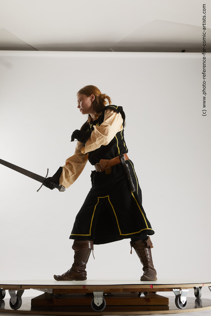 Gray Design Mascot Woman Sword Pose Stabbing or Jabbing by Leo Blanchette  #1538081