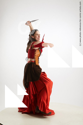 Woman Adult Athletic White Fighting with knife Fight Costumes