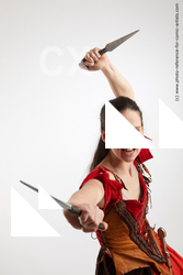 Woman Adult Athletic White Fighting with knife Fight Costumes