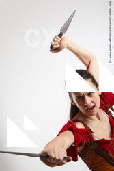 Woman Adult Athletic White Fighting with knife Fight Costumes