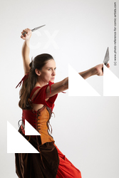 Woman Adult Athletic White Fighting with knife Fight Costumes