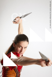 Woman Adult Athletic White Fighting with knife Fight Costumes