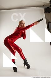 Woman Adult Athletic White Fighting with sword Crouching Costumes