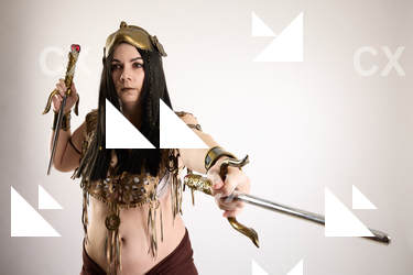 Moira Cosplay Ancksunamun Standing with Knifes 09