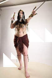 Moira Cosplay Ancksunamun Standing with Knifes 11