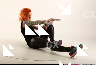 Woman Adult Average White Fighting with gun Laying poses Casual