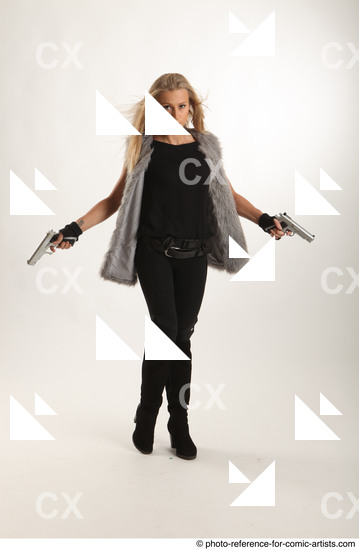 Woman Adult Athletic White Standing poses Casual Fighting with gun