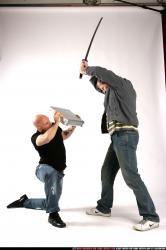 Adult Athletic White Fighting with sword Fight Casual Men