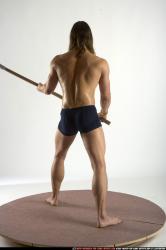 Man Adult Muscular White Fighting with spear Standing poses Underwear