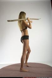 Woman Adult Athletic White Fighting with spear Standing poses Underwear