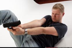 Man Adult Chubby White Fighting with gun Laying poses Sportswear