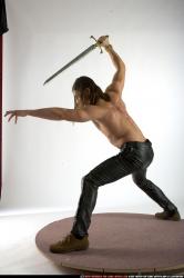 Man Adult Muscular White Fighting with sword Standing poses Pants