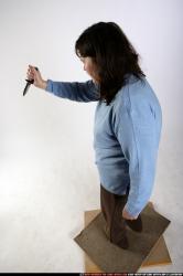 Woman Old Chubby White Fighting with knife Standing poses Casual