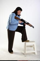Old Chubby White Fighting with submachine gun Standing poses Casual