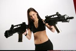Woman Young Athletic White Fighting with submachine gun Standing poses Sportswear