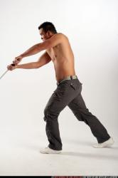 Man Adult Athletic White Fighting with sword Moving poses Pants