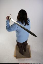 Woman Old Chubby White Fighting with sword Standing poses Casual